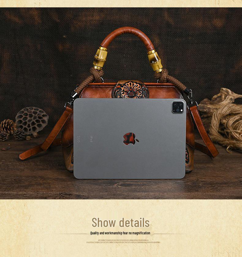 Retro Women's Embossed Crossbody Bag - European and American Style, Spliced Design, Handmade Color Rubbing Handbag
