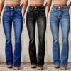 Women Denim Jeans Vintage Stretch Flare Pants Ladies Casual Solid Jean Trousers