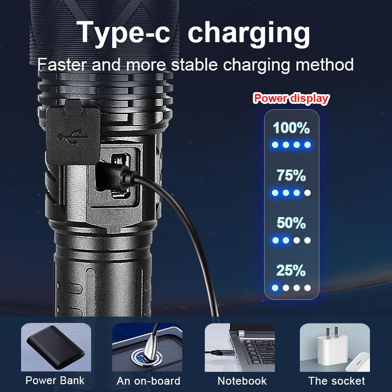 Мощный фонарик, супер яркий фонарик XHP70, масштабируемый фонарик, уличный фонарь для кемпинга