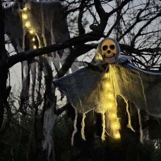 Хэллоуин Подвесные Мрачные Жнецы со Светодиодной Подсветкой Жуткий Наружный Декор Скелет Летающие Призраки Реквизит для Дома с Привидениями Принадлежности для Хэллоуинской Вечеринки KTY