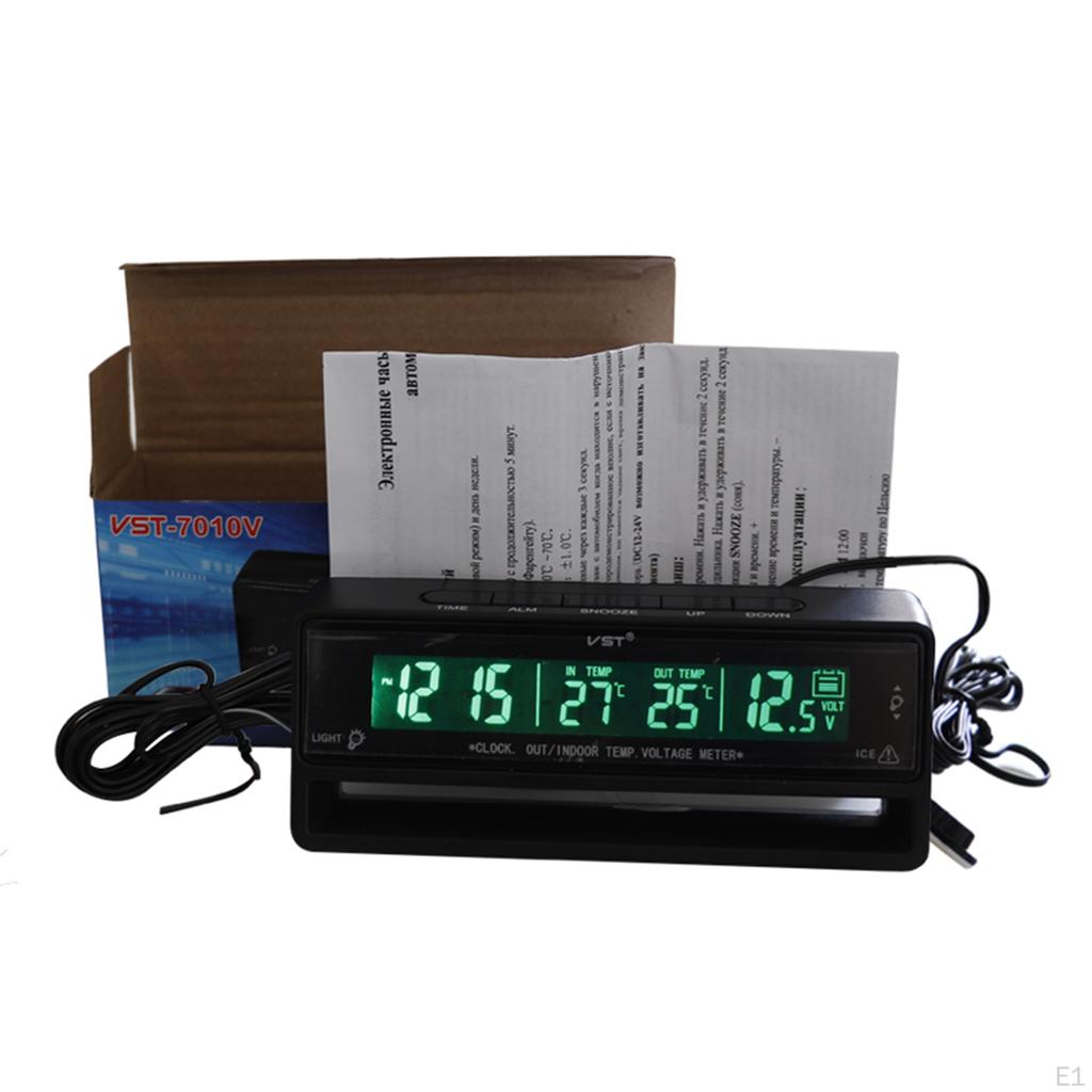 Car Auto LCD Backlight Digital Clock and Outside Temperature Voltage Alarm