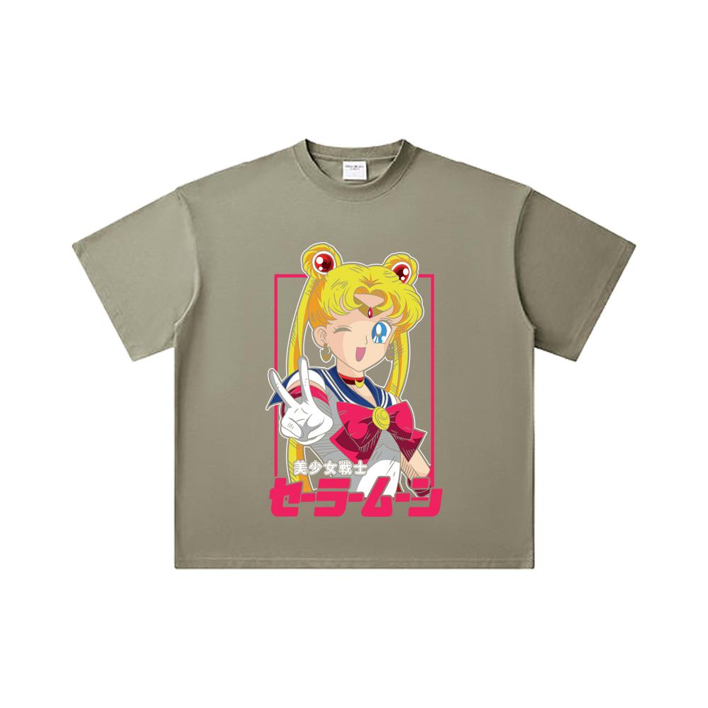 Хлопковая футболка унисекс с принтом Minako из Sailor Moon V9, 260 г/м², двойная пряжа, 32 нити, 100% хлопок, плотная