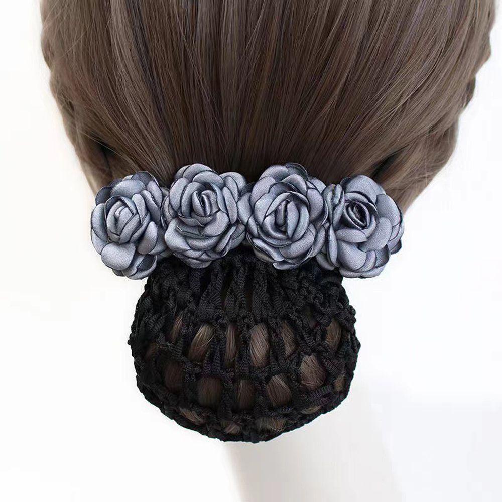 Сетка для волос с цветком в корейском стиле, заколка-роза, весенняя заколка, женская заколка для волос, цветок, сетка-снуд для пучка