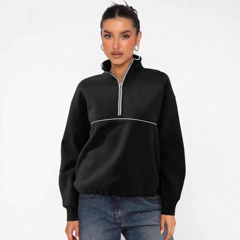 Women S Half Zip Long Sleeve Sweatshirt Contrast Color Casual Top