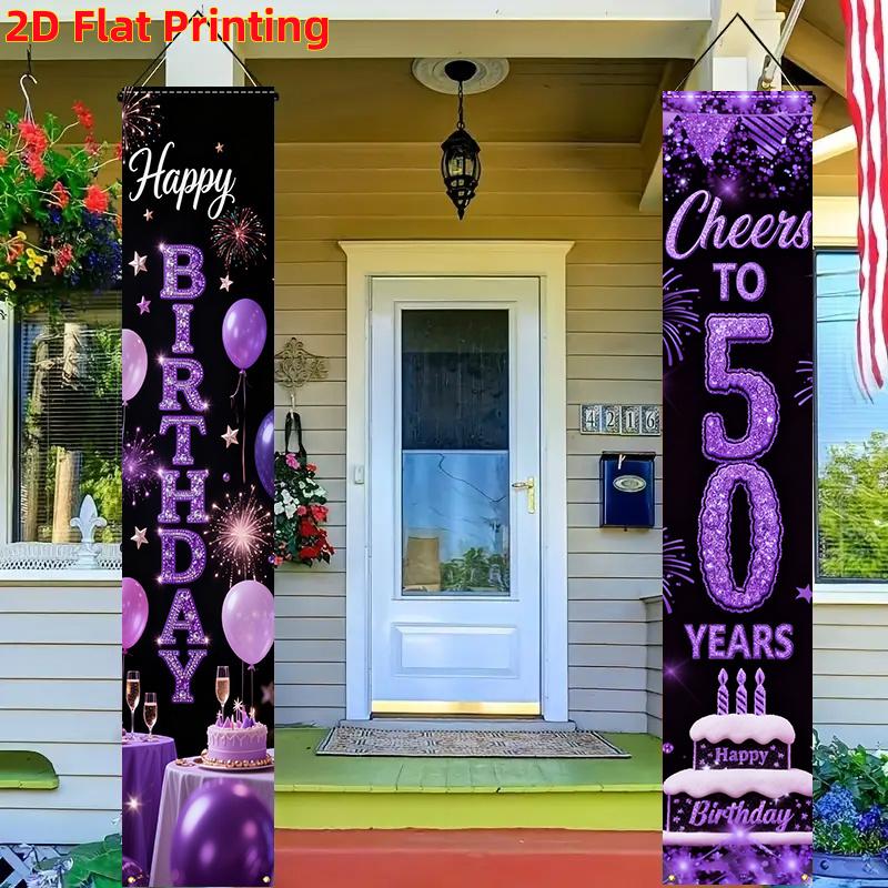 Happy 50th Birthday Door Banner Cheers Years Requires 1 Pair Polyester 30.48x179.83cm Indoor Outdoor Decor