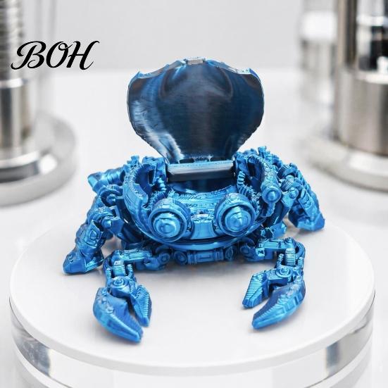 Crab Sensory Toy 3D Printed Mechanical Figurine, Cyberpunk Model with Movable Joints, Openable Lid, Articulated Animal Decoration Ornament Desk