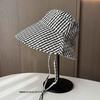 Classic plaid bucket hat ladies summer outing outdoor camping visor hat big edge strap sun hat
