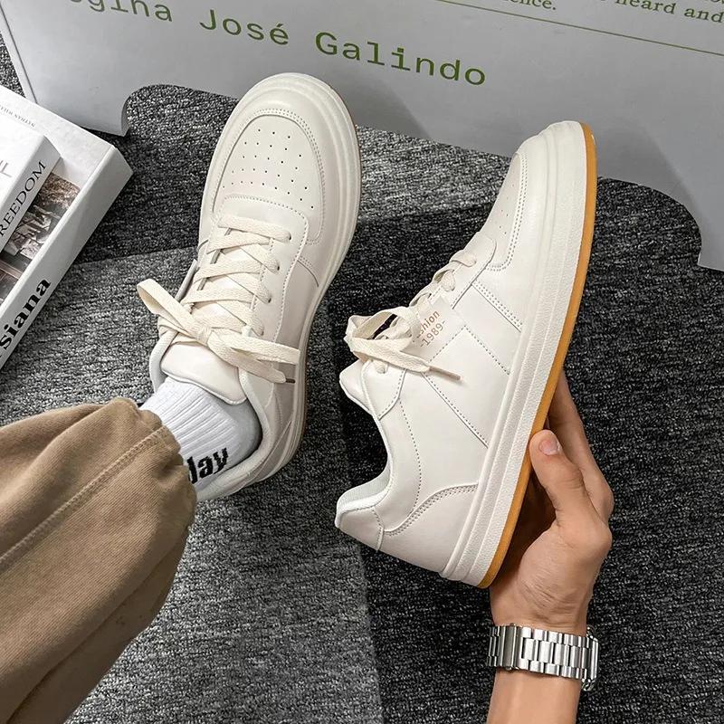 Fashion Spring Breathable Small White Board Shoes Men's 2024 New Trend Casual Sports Shoes Male Versatile Trend Leather Shoes Sneakers