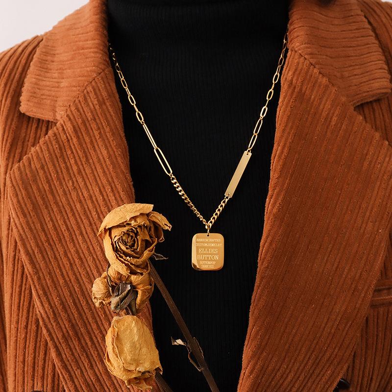 Personalized Trendy Square Brand English Letter Pendant Collarbone Chain, The Same Fashionable Necklace