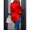 Fitted, Slimming, Long-sleeved Satin Shirt with An Asymmetrical Hem for Women