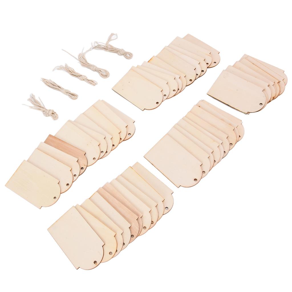 50pcs Wood Pieces DIY Natural Rustic Unfinished Wood with Hemp Rope for Handicraft Bookmarks Gift Labels Decoration