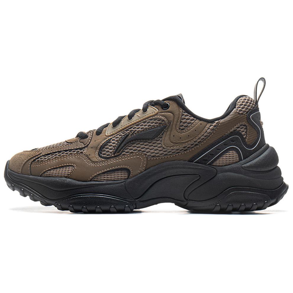 Li Ning Flat V2 Нескользящие, Износостойкие, Дышащие Низкие Повседневные Кроссовки Мужские Бежевый Черный AGCU375-1