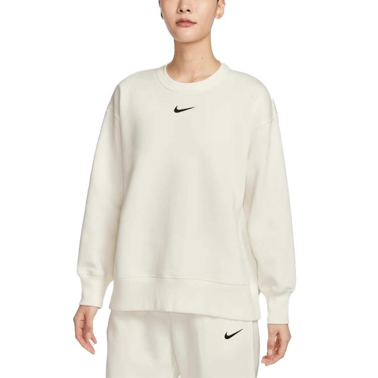 Nike FW24 PHNX FLC OS Лонгслив Флисовая Серия Удобный Вязаный Пуловер с Круглым Вырезом Женский свитшот Молочный FZ4271133