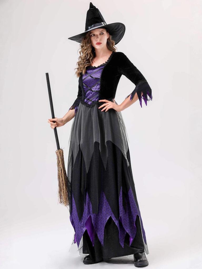 Черно-фиолетовый костюм ведьмы-вампира для взрослых и детей - Идеально подходит для Хэллоуина и сценических выступлений