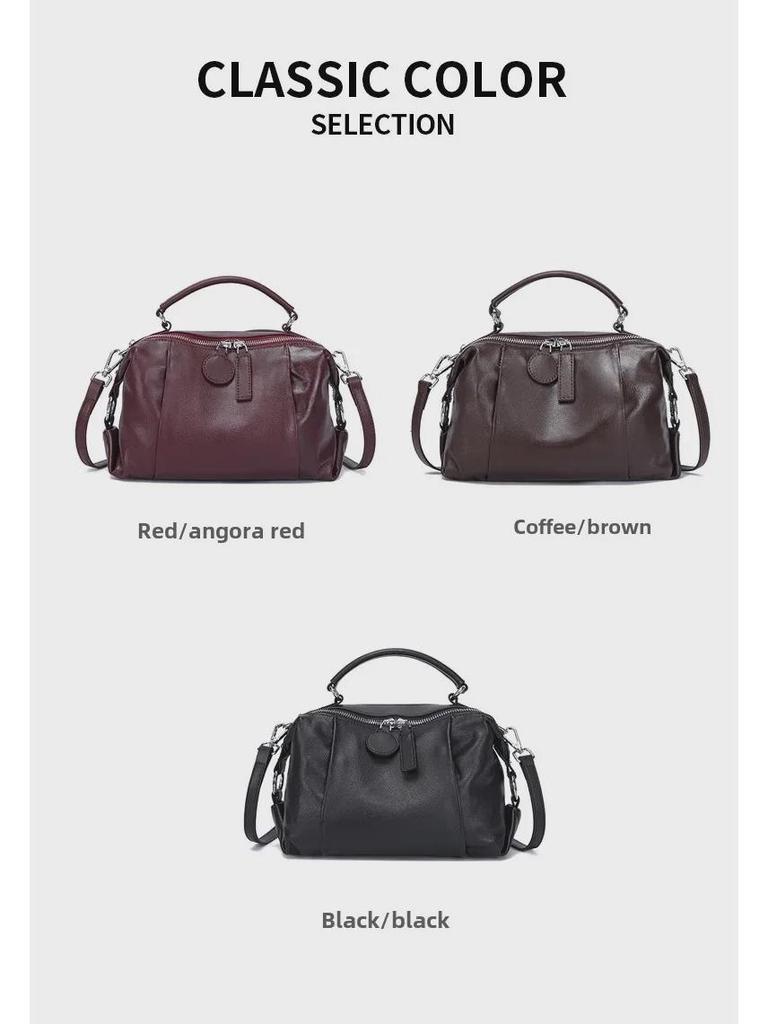 "2025 Retro European Cowhide Boston Shoulder Bag"