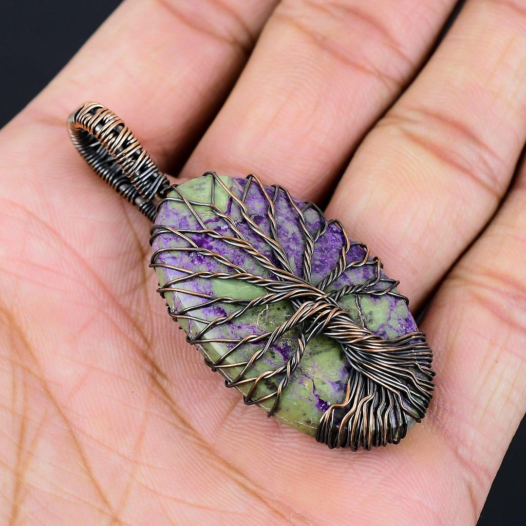 Tree Of Life Purpurite Gemstone Pure Copper Wire Wrapped Handmade Pendant Jewelry