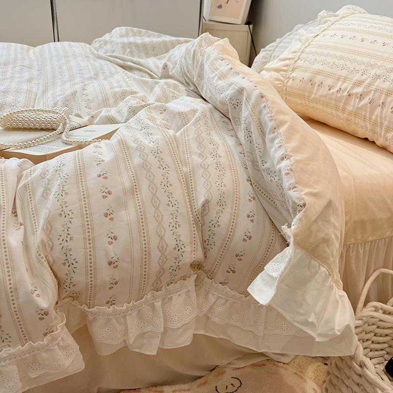 Cotton Bedding Four-piece Set Lace Quilt Cover Bed Sheet Pillowcase