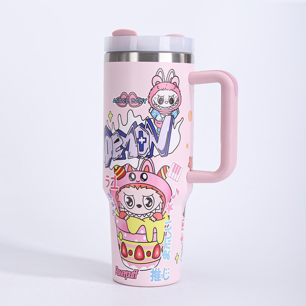 Cartoon 40oz Car Cup Creative Stainless Steel Thermos Cup Cute Large Capacity Straw Car Cup