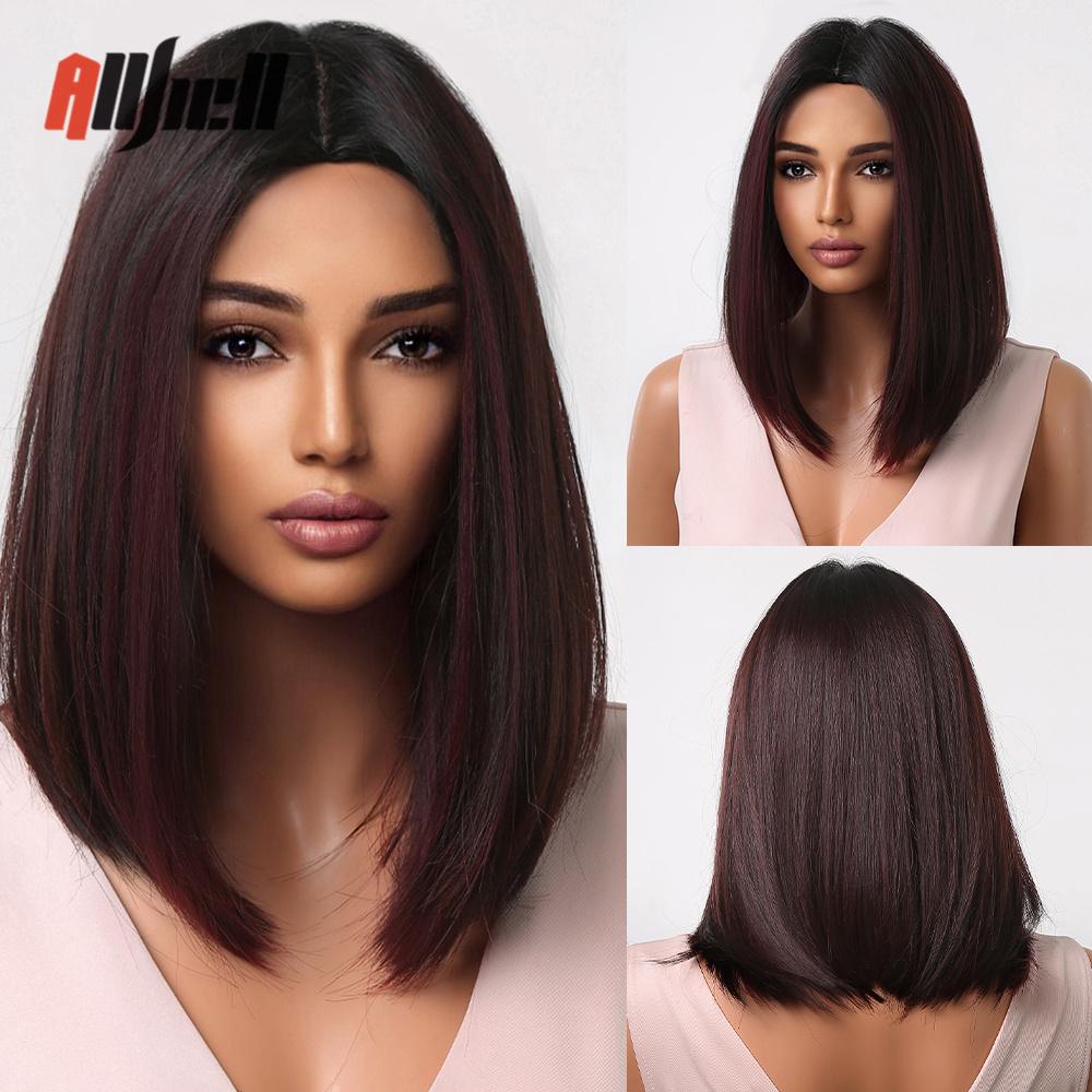 Synthetic Bob Hair Wig with Bangs Ombre Platinum Blonde Cosplay Wigs for Women Short Heat Resistant Female Daily Lolita Wavy Wig