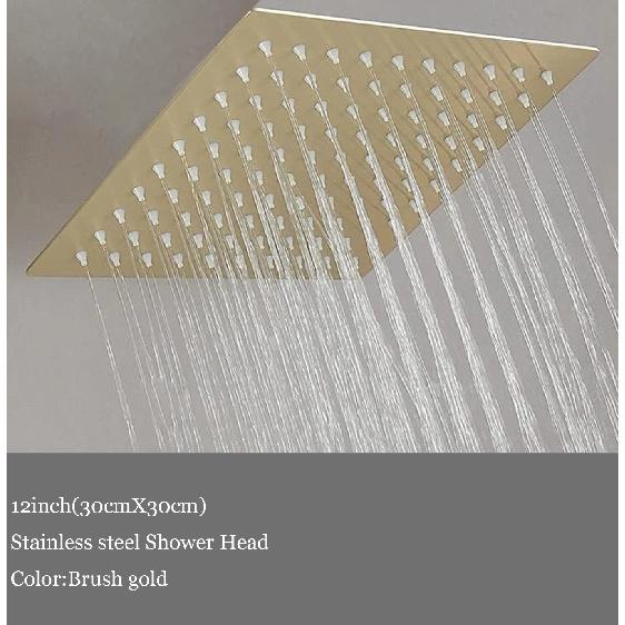 BAKALA 8/10/12 Inch Water Powered Rain Shower Head Bathroom Square Brush Gold Shower Head Stainless Steel Shower Head