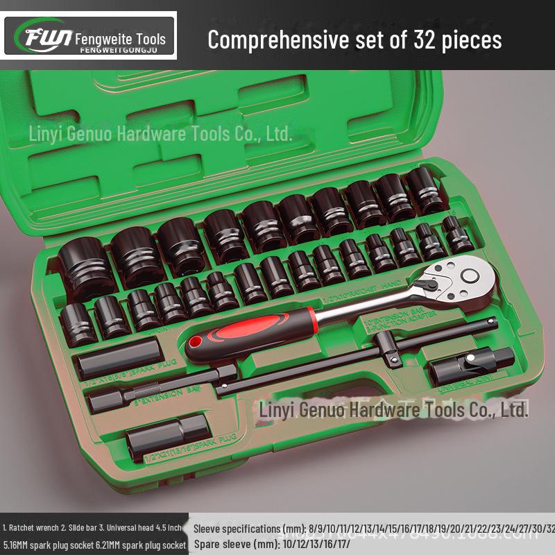 Набор электрических головок для ремонта и обслуживания автомобилей, с удлиненными шестигранными головками (8-32mm) в черном цвете.