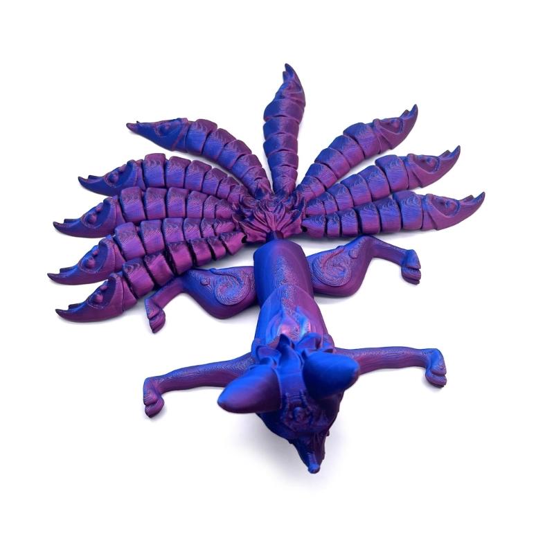 Articulated Nine Tailed Foxes Model, 3D Printed Multi Joint Collectible Figurine, Home Decoration Craft