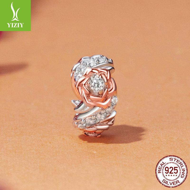 Бусины для браслета «Роза» из розового золота, романтичные элитные бусины из серебра S925, россыпные бусины