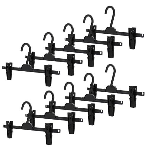 Shinko Hanger Reverse Clip Hangers, Set of 2 (5 Hangers), Black, Made in Japan, Heavy-Duty, Anti-Slip Clothes Drying Rack for Pants, Towels, Slacks, B