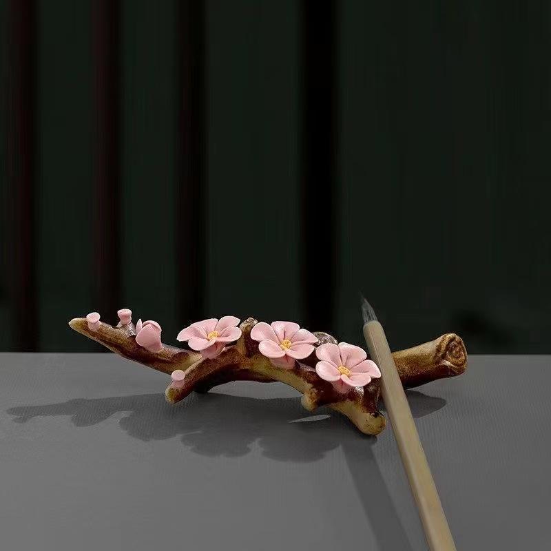 Home decoration accessories: Peach Blossom Sleeping Incense Seat,Living Room Decoration: Handmade Flower+Leaf Base Incense Stand