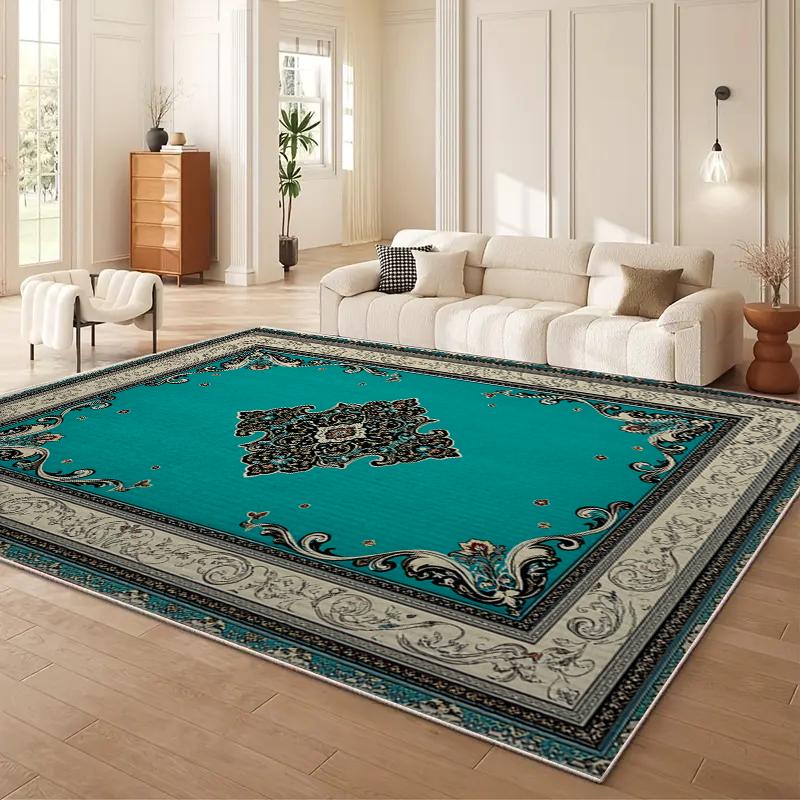 European and American Style Retro Pattern Living Room Rug , Easy-to-clean Bedroom Carpet, Crystal Velvet Dining Room Mat
