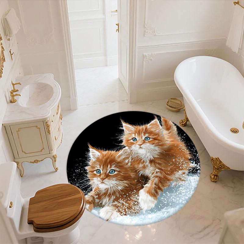 Two Cats pattern round rug,Carpet Rug for Living Room Bedroom Playroom ,Non-slip Floor Mat,Holiday Gifts and Birthday Gifts.