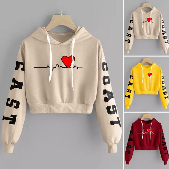 Женская толстовка с изысканным узором и длинным рукавом, ребристая манжета, ветрозащитная, дышащая, с принтом в виде сердца, женская толстовка с капюшоном для свиданий