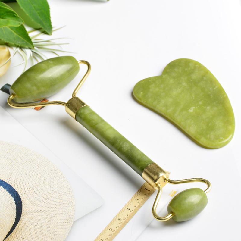 2pcs Jade Roller Gua Sha Set,Spa Grade Face Massager Tool for Reduces Puffiness,Facial Scraping Skin Care Tools for Face Neck