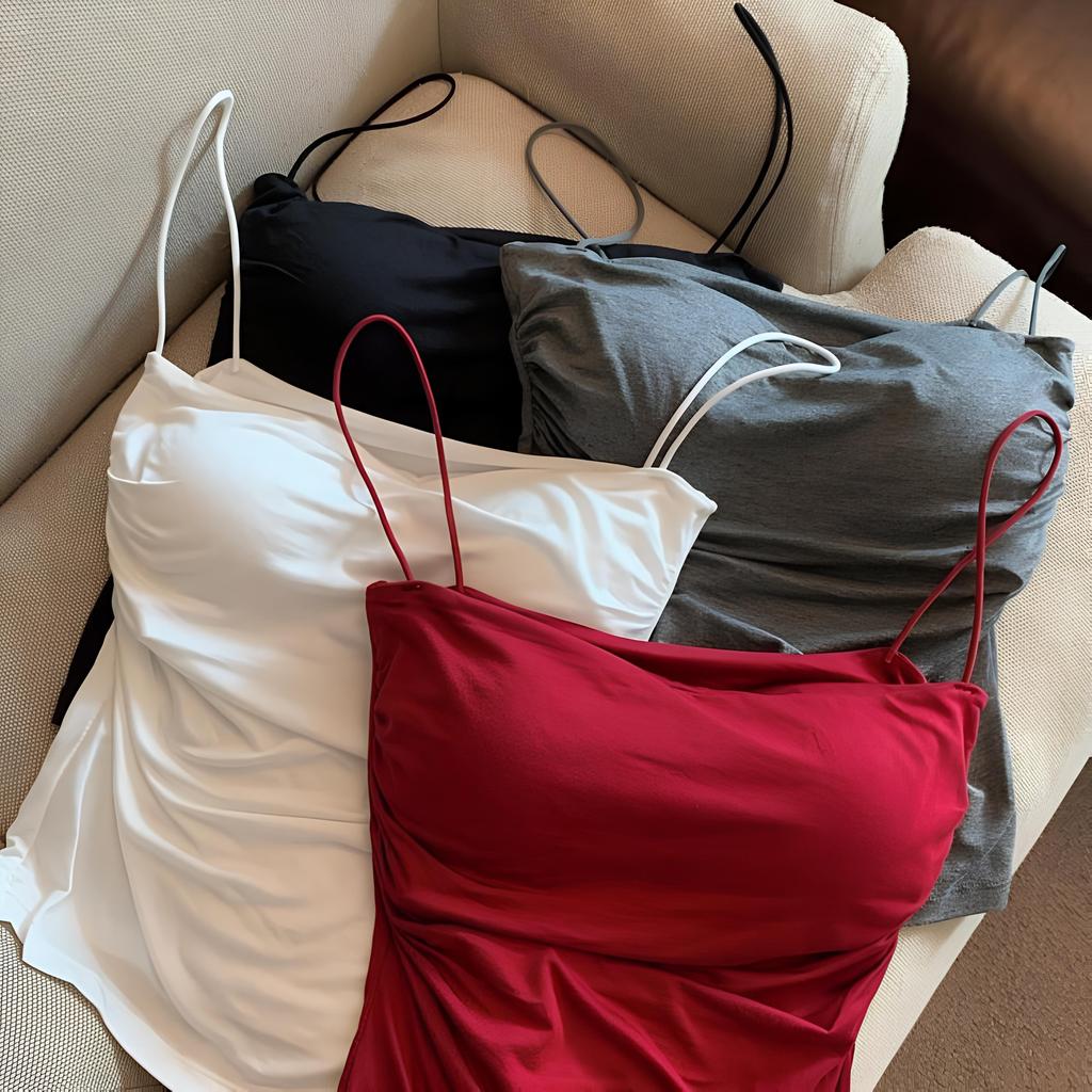 Summer Girl Pleated Camisole with Thin Straps for Slim Look - Sweet & Spicy Sleeveless Top