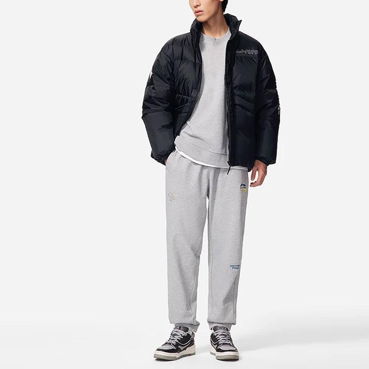 Li-Ning Пуховик на молнии с боковым принтом, мужская верхняя одежда, черный AYMS243-1