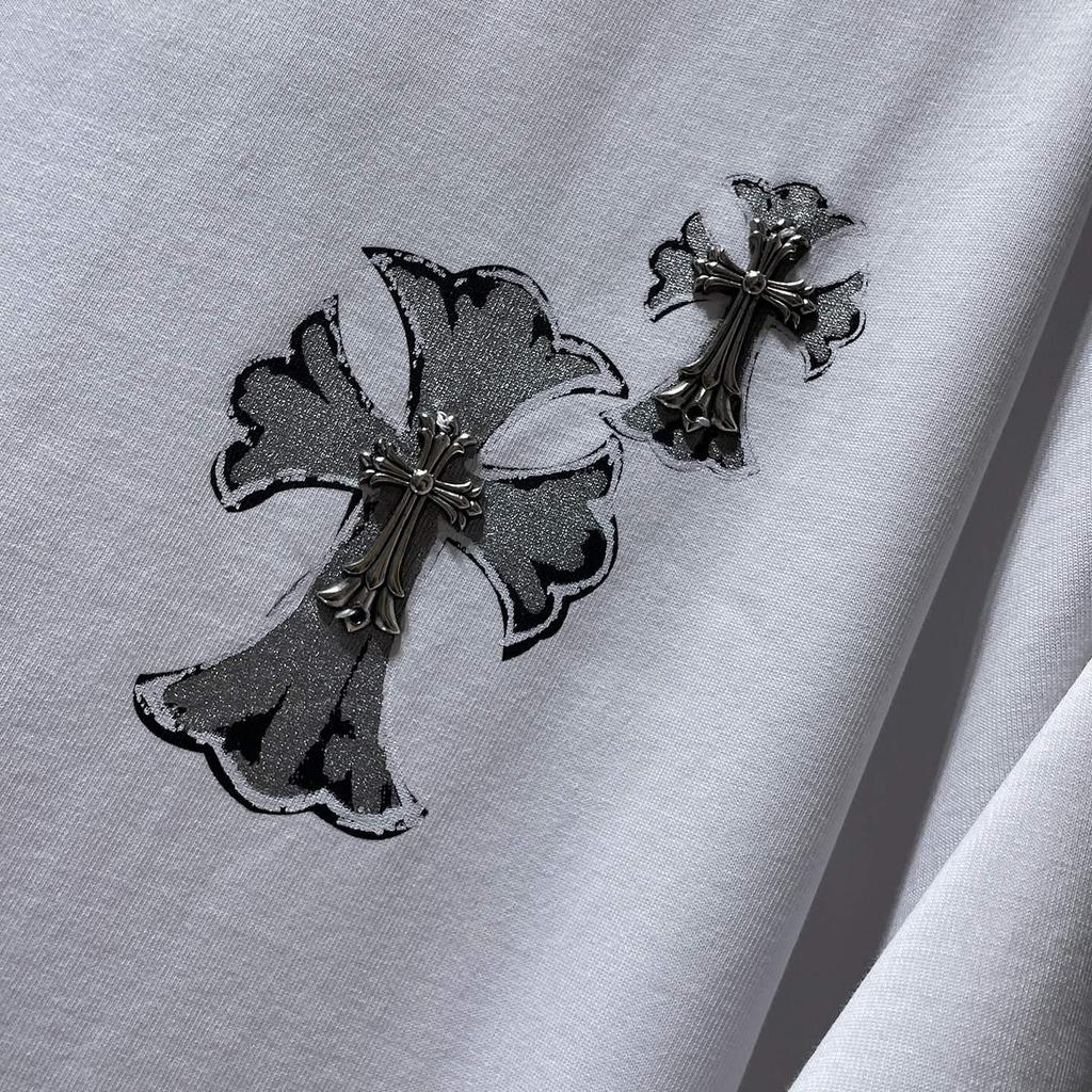 8937 CHROME HEARTS Лето 2026 Новая Высококачественная Хлопковая Круглый Вырез Свободная Большого Размера Мужская и Женская Футболка Футболка для Пары