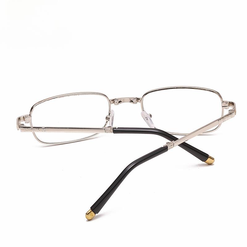 Folding Reading Glasses Lightweight Crystal Glass Lens Metal Frame Square Full Frame Men Women Presbyopic Eyeglasses