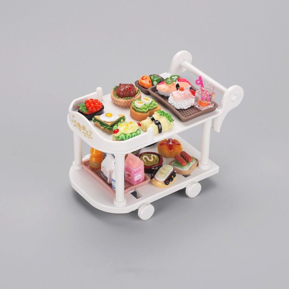 With Food Model Mini Kitchen Carts Trolleys Food and Play Small Food Cart Kitchen Scene Toy
