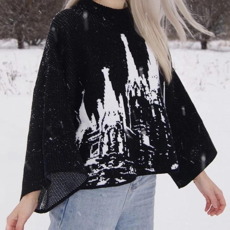 Womens Harajuku Loose Sweater Y2k Clothing Hip Hop Streetwear Sweater Knitwear Gothic Pullover Crew Neck Sweater Women