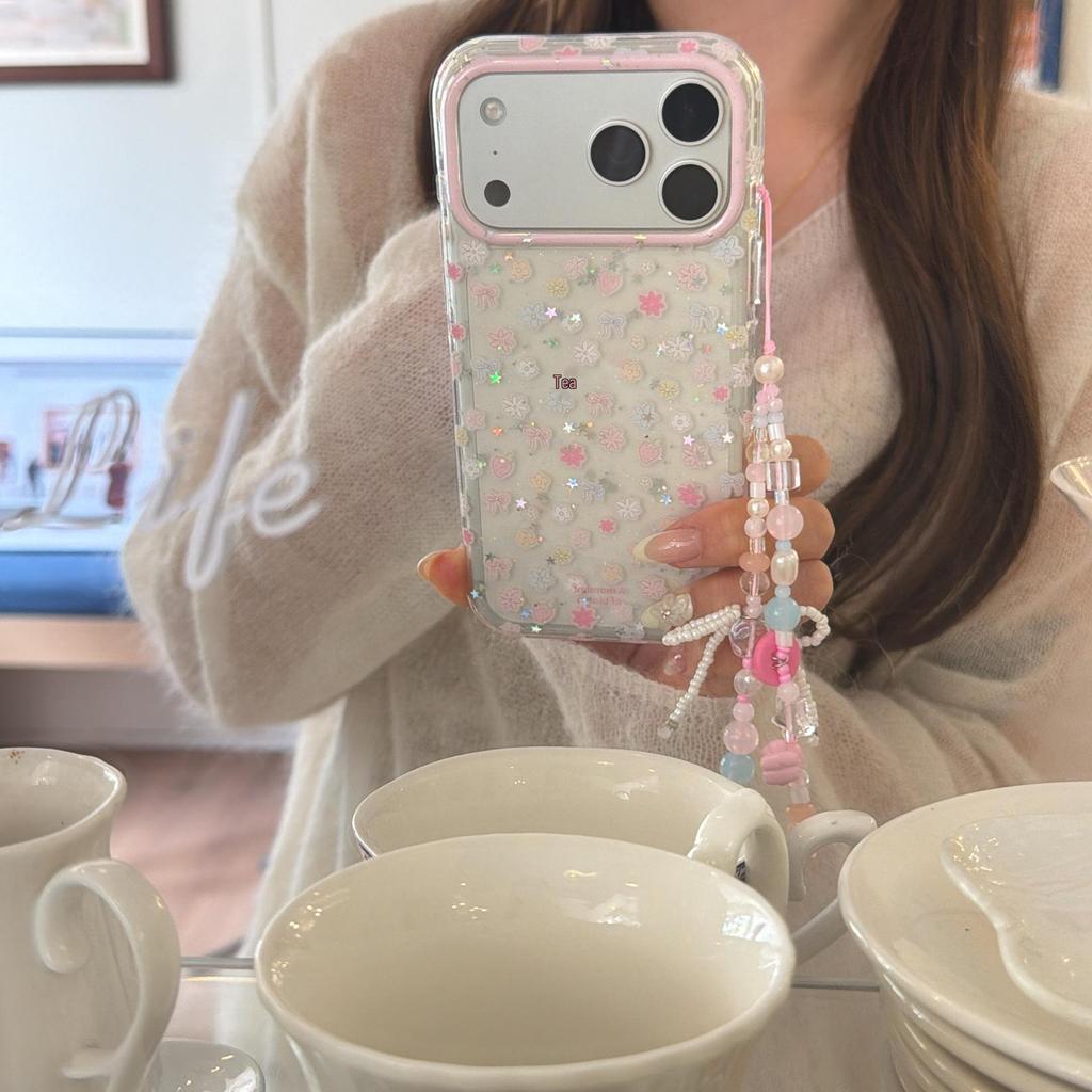 Девчачий Чехол-Сердечко на Весь Экран с Клубничным Цветком для iPhone 16/15, Apple 17 Pro Max, 14 - Новый Стиль