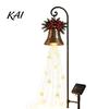 Solar Powered Yard Accents Christmas Bell Waterfall Light, LED Metal Garden Stake with Red Ribbon, Iron Art Holiday Displays Auto On/Off, Waterproof