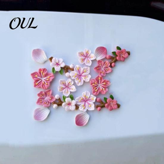 Unique Car Decoration Peach Blossom Sticker, Resin Flower Decal for Auto Motorcycle, Heat Resistant Weatherproof Decals Waterproof Adhesive