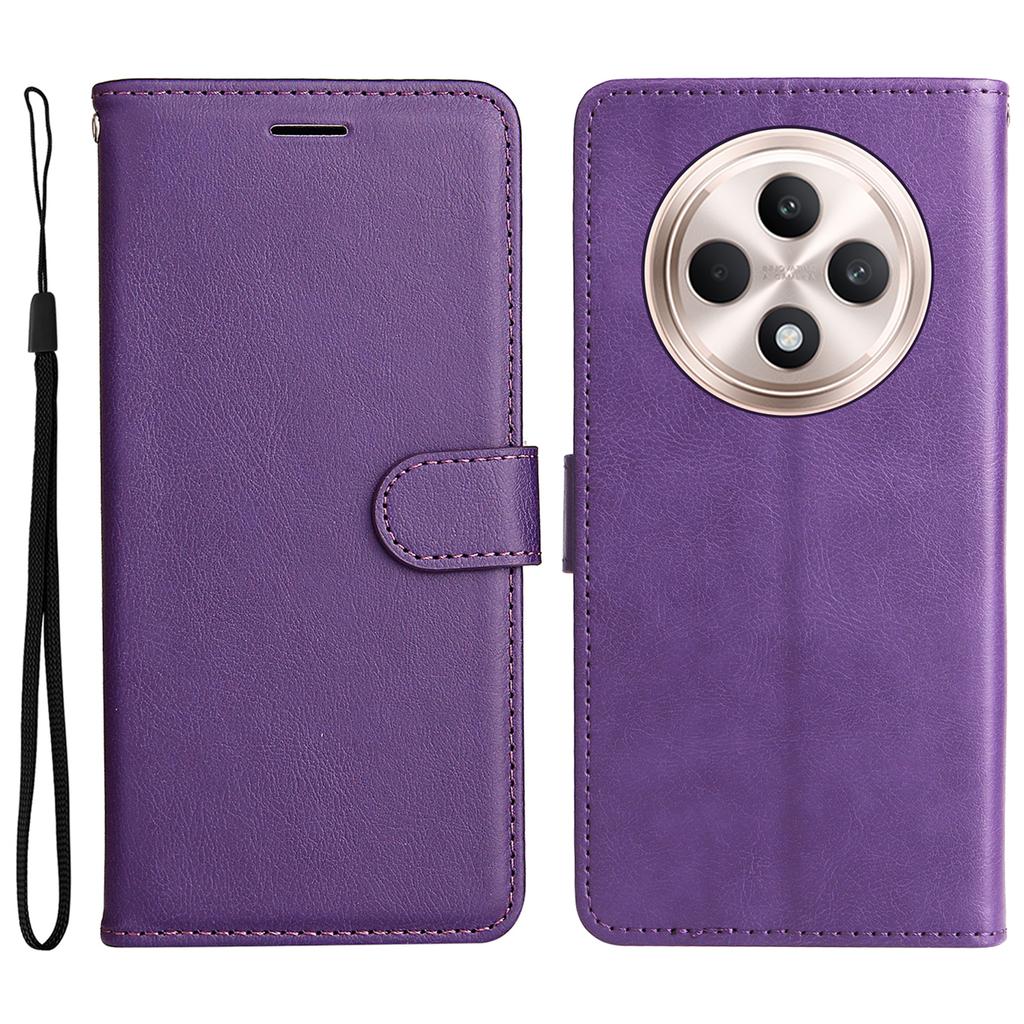 Для Oppo Reno12 F 4G Чехол Однотонный Кожаный Мобильный Чехол Кошелек Подставка с Ремешком