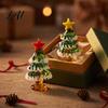 Solid Glass Craftsmanship Pieces Handmade Mini Christmas Tree Figurine Blown Tabletop Ornament with Decor Star Topper Desktop for Home Window Mantel
