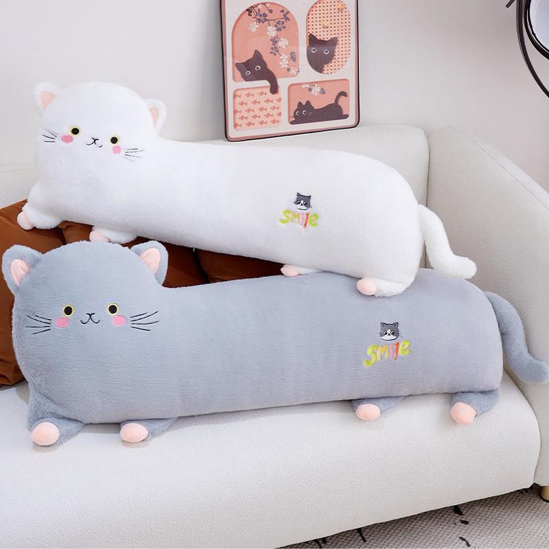 Adorable Gray White And Pink Plush Cat Pillow Soft And Cuddly For Childrens Playtime And Decor