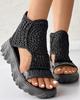 Knitted Woolen Sandals for Women New Braided Elastic Summer Shoes Mesh Flat Bottom Hollow Out Female Sandals Mujer