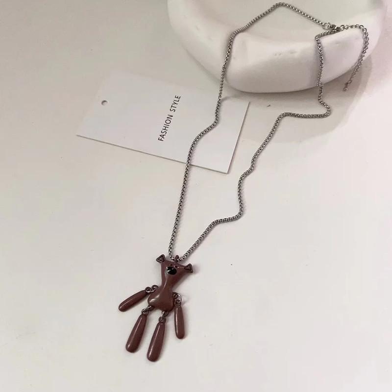RUI RUI YU, модное ожерелье с подвеской в ​​виде плюшевого мишки кофейного цвета для женщин и мужчин, подвижная цепочка для свитера из титановой стали в стиле ретро, ​​ювелирные изделия, подарок на вечеринку