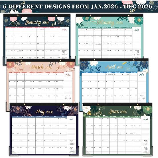 2026 Desk Calendar - Jan. 2026 - Dec. 2026, 12 Months Desk/Wall Calendar 2026, 15" x 12", 2-in-1 Desk Calendar, Holidays, Notes, Cutting-line Design,