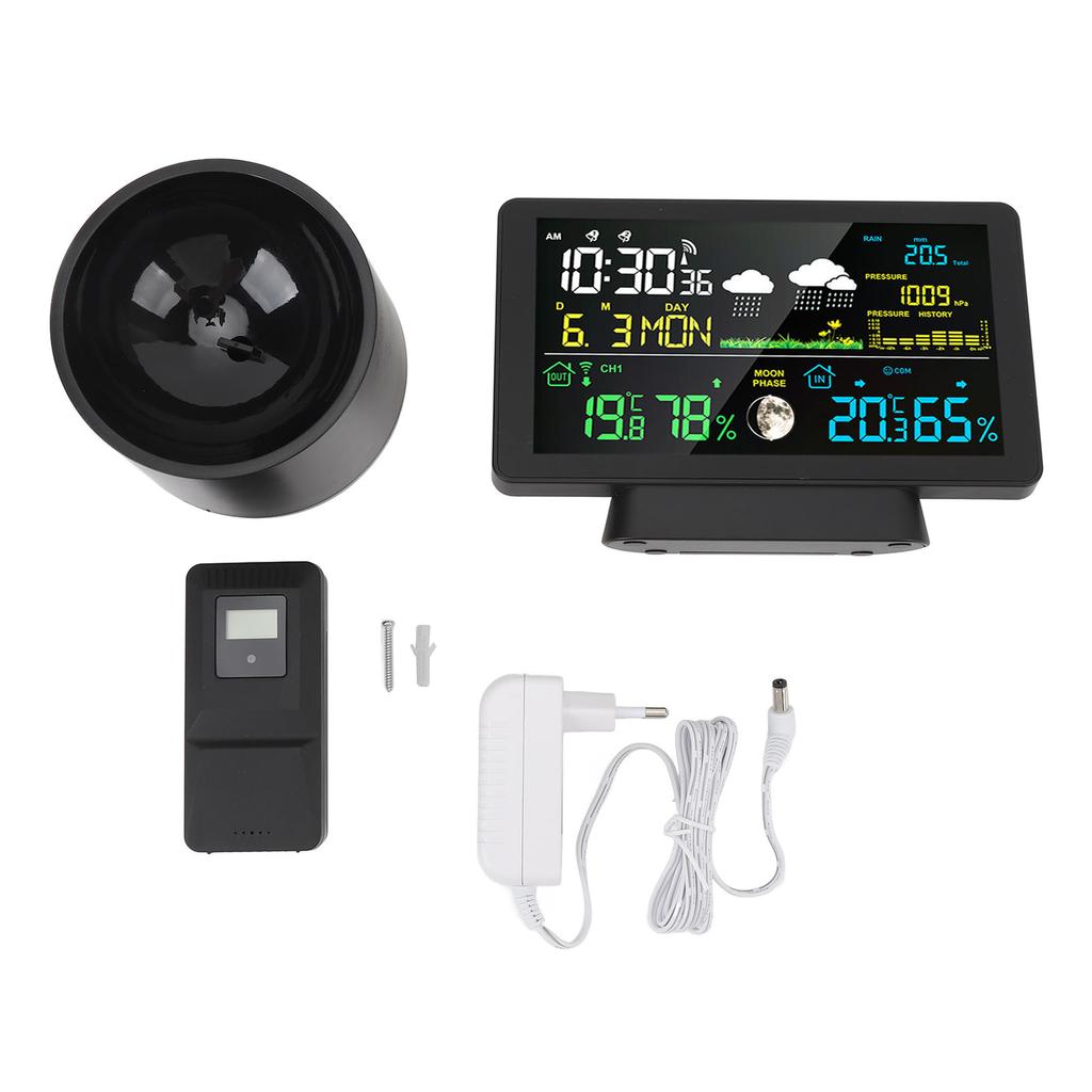 Digital Weather Clock Home Wireless Indoor Outdoor Temperature Alarm Clock 7.5in Color Display