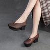 Мода GKTINOO Весна Осень Этнический Стиль Круглый Носок Высокий Каблук Туфли для Мамы Кожаная Платформа Ретро Натуральная Кожа Лодочки Женская Обувь